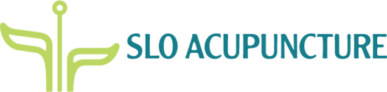 SLO Acupuncture logo with leaf design.